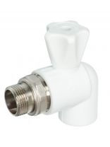 Кран для радиатора угловой, полипропилен, d25х3/4", наружная резьба, белый, Valfex