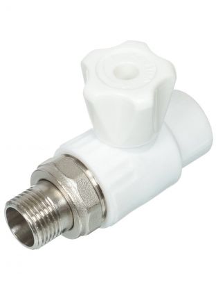 Кран для радиатора прямой, полипропилен, d20х1/2'', белый, Valfex
