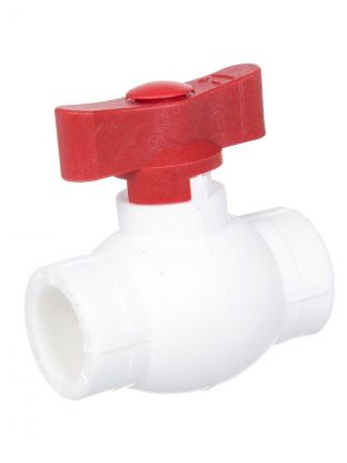 Кран шаровой стандартнопроходной, полипропилен, d20 мм, ручка-бабочка, белый, РосТурПласт