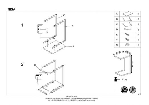Стол журнальный Halmar NISA