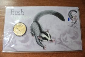 Австралия Комплект марка + 1 доллар "Детеныши диких животных. Сахарная летяга. Bush Babies" 2011 год UNC