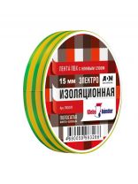 Изолента ПВХ, 15 мм, 130 мкм, желто-зеленая, 20 м, Klebebander, TIK507Т
