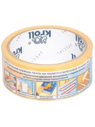 Клейкая лента 38 мм, двухсторонняя, основа полипропиленовая, 10 м, Kroll