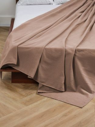 Простыня-плед 1.5-спальная, 150х200 см, вафельная ткань, 100% хлопок, Волшебная ночь, Мокко, однотонная