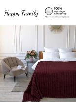 Плед евро, 200х220 см, велсофт, 100% полиэстер, Happy Family, Волна, бордовый