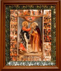 Икона Авраамий Ростовский в киоте с басмой Виноградная Лоза (UV-печать)(30017)