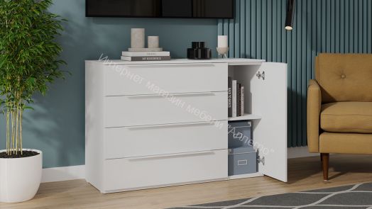 Комод комбинированный «Порто» - ТД-393.04.02 Белый Жемчуг, Белый софт