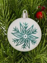 Елочный шар 6 шт, зеленый, белый, 6 см, пластик, SYQB-0122289