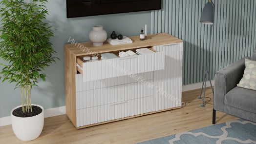 Комод комбинированный «Хилтон» - 402.012.000 Дуб Крафт золотой, Белый матовый