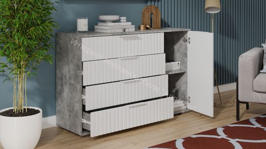 Комод комбинированный «Хилтон» - 402.012.000 Ателье светлый, Белый матовый