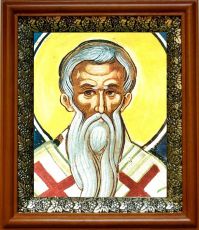 Икона Амвросий Медиоланский в киоте с басмой Виноградная Лоза (UV-печать)(30050)