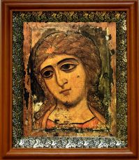 Икона Ангел Златые власы в киоте с басмой Виноградная Лоза (UV-печать)(30068)