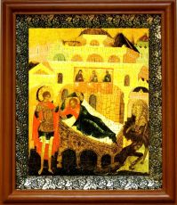 Икона Ангел хранит спящего человека в киоте с басмой Виноградная Лоза (UV-печать)(30071)