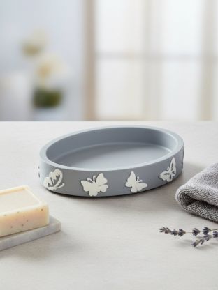 Мыльница настольная, Бабочки на сером, полистоун, 12.7х9.2х2.2 см, BRE0878AA-SD