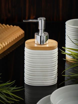 Дозатор для жидкого мыла, Бамбук, пластик, 8х5.3х17 см, белый, RE1386BA-LD