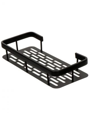 Полка для ванной металл, настенная, прямая, 31х12х5.8 см, силиконовое крепление, черная, T2022-HT085