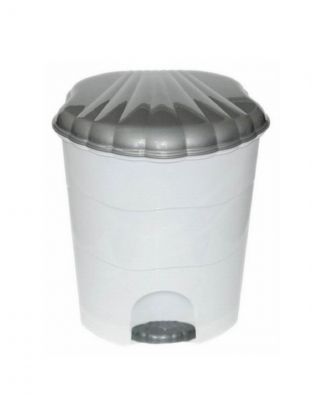 Контейнер для мусора пластик, 7 л, круглый, педаль, плавающая крышка, белый, серый, Violet, 150701