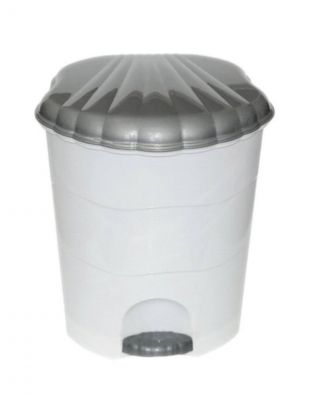 Контейнер для мусора пластик, 11 л, круглый, педаль, плавающая крышка, белый, серый, Violet, 150101/151101