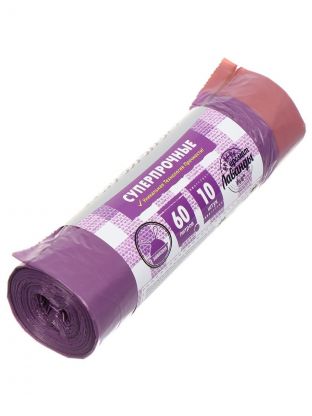 Пакеты для мусора 60 л, 10 шт, с завязками, ПСД, Ромашка, ВЗ-060-10/15, фиолетовые