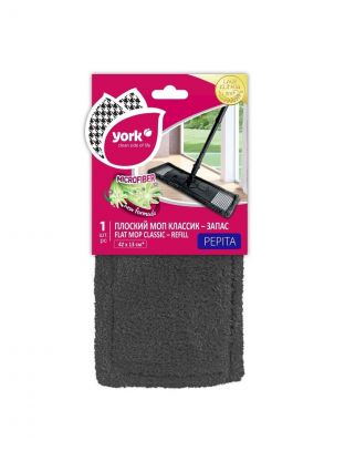 Сменный блок для швабры микрофибра, 42х13 см, плоский, прямоугольный, черный, York, Стайл Пепита, 081850