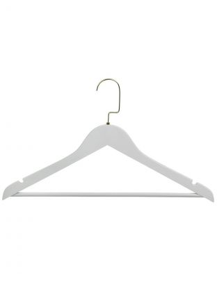 Вешалка-плечики для одежды, 44.5 см, дерево, с перекладиной, с золотым крючком, белая, Марья Искусница, LH002WG