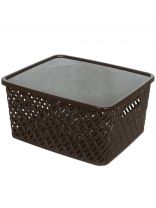 Корзина для хранения, 35.5х30.5х18 см, плетеная, пластик, коричневая, с крышкой, Альтернатива, Плетенка, М3558