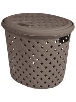 Корзина для белья, 14 л, 28х28х32.5 см, овальная, пластик, шоколадный мокко, с крышкой, Plast team, Rattan, PT408811