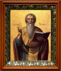 Икона Антипа Пергамский в киоте с басмой Виноградная Лоза (UV-печать)(30089)