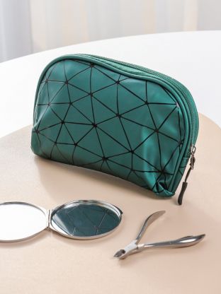 Косметичка 24х4х11 см, с ромбовидной сеткой, полукруглая, застежка молния, изумрудная