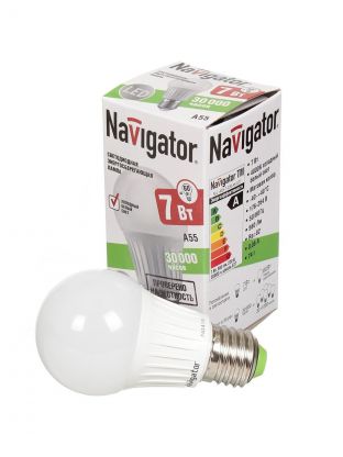 Лампа светодиодная E27, 7 Вт, 60 Вт, груша, 4000 К, нейтральный белый свет, Navigator, 94386