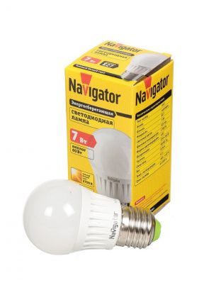 Лампа светодиодная E27, 7 Вт, 60 Вт, 220 В, шар, 2700 К, теплый белый свет, Navigator, 94467