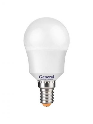 Лампа светодиодная E14, 8 Вт, 230 В, шар, 6500 К, холодный белый свет, General Lighting Systems, GLDEN-G45F, G45F, 641100
