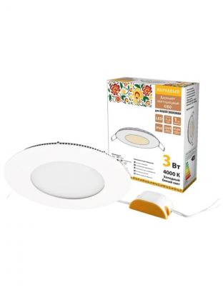 Светильник светодиодный, TDM Electric, Даунлайт народный СВО, 3 Вт, 4000 К, 180 Лм, IP20, 8.3х8.3х2.1 см, ультратонкий, белый, SQ0329-0544