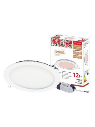 Светильник светодиодный, TDM Electric, Даунлайт народный СВО, 12 Вт, 3000 К, 720 Лм, IP20, 16.8х16.8х2.1 см, ультратонкий, белый, SQ0329-0095