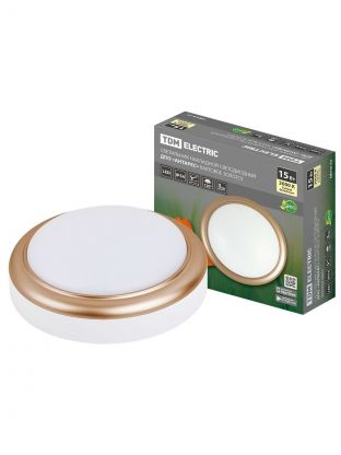 Светильник светодиодный, TDM Electric, ДПО Антарес, 15 Вт, 4000 К, 1500 Лм, IP54, 18х18х6.6 см, матовое золото, SQ0354-0018