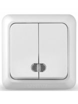 Выключатель открытой установки, двухклавишный, без заземления, 10 А, пластик, подсветка, белый, UNIVersal, Олимп, О0123