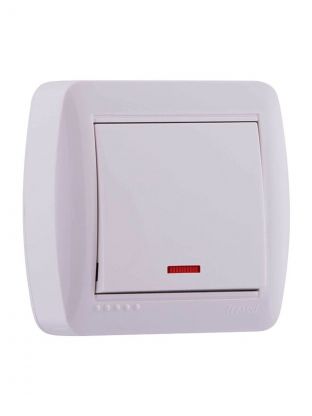 Выключатель открытой установки, одноклавишный, без заземления, пластик, подсветка, белый, Lezard, Demet, 711-0200-111