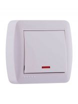 Выключатель открытой установки, одноклавишный, без заземления, пластик, подсветка, белый, Lezard, Demet, 711-0200-111