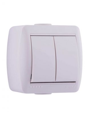 Выключатель открытой установки, двухклавишный, без заземления, керамика, белый, Lezard, Nata, 710-0200-101