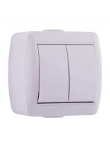 Выключатель открытой установки, двухклавишный, без заземления, керамика, белый, Lezard, Nata, 710-0200-101