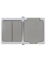 Блок комбинированный открытой установки, 1 гнездо, двухклавишный, с заземлением, 10 А, с защитными шторками, IP54, TDM Electric, Вуокса, SQ1803-0012