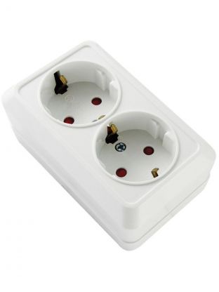 Розетка открытой установки, 2 гнезда, с заземлением, 16 А, 250 В, с защитными шторками, керамика, IP20, белая, 2П+3, TDM Electric, Ладога, SQ1801-0062