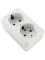 Розетка открытой установки, 2 гнезда, с заземлением, 16 А, 250 В, с защитными шторками, керамика, IP20, белая, 2П+3, TDM Electric, Ладога, SQ1801-0062