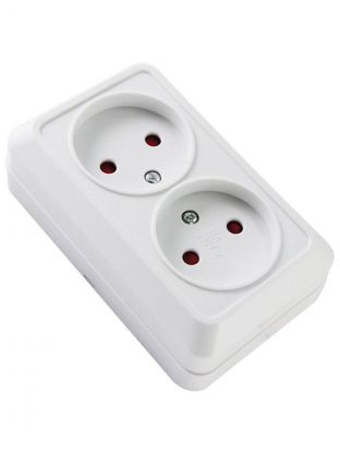 Розетка открытой установки, 2 гнезда, без заземления, 10 А, 250 В, с защитными шторками, керамика, IP20, белая, 2П, TDM Electric, Ладога, SQ1801-0061