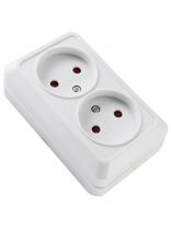 Розетка открытой установки, 2 гнезда, без заземления, 10 А, 250 В, с защитными шторками, керамика, IP20, белая, 2П, TDM Electric, Ладога, SQ1801-0061