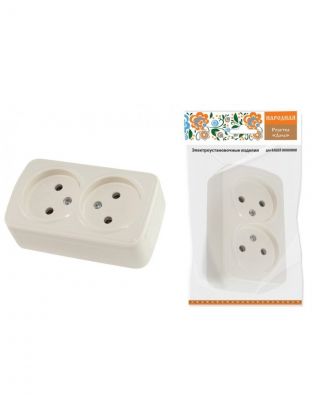 Розетка открытой установки, 2 гнезда, без заземления, 10 А, IP20, слоновая кость, 2П, TDM Electric, Дача, SQ1824-0022