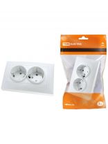 Розетка скрытой установки, 2 гнезда, с заземлением, 16 А, 250 В, с защитными шторками, белая, TDM Electric, Лама, SQ1815-0013