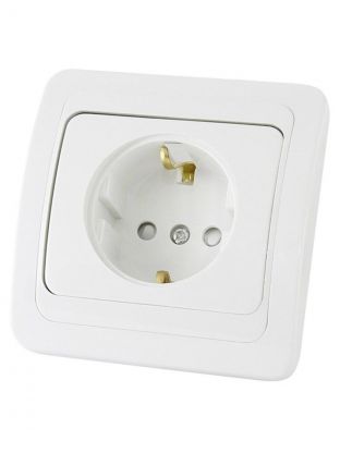 Розетка скрытой установки, 1 гнездо, с заземлением, 16 А, с защитными шторками, белая, 2П+З, TDM Electric, Валдай, SQ1804-0024