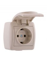 Розетка открытой установки, 1 гнездо, с заземлением, керамика, кремовая, с крышкой, Lezard, Nata, 710-0300-123