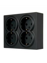 Розетка открытой установки, 4 гнезда, с заземлением, 16 А, 220 В, пластик, IP20, черная, закрытый корпус, Lezard, Leto, 752-4200-127BDP